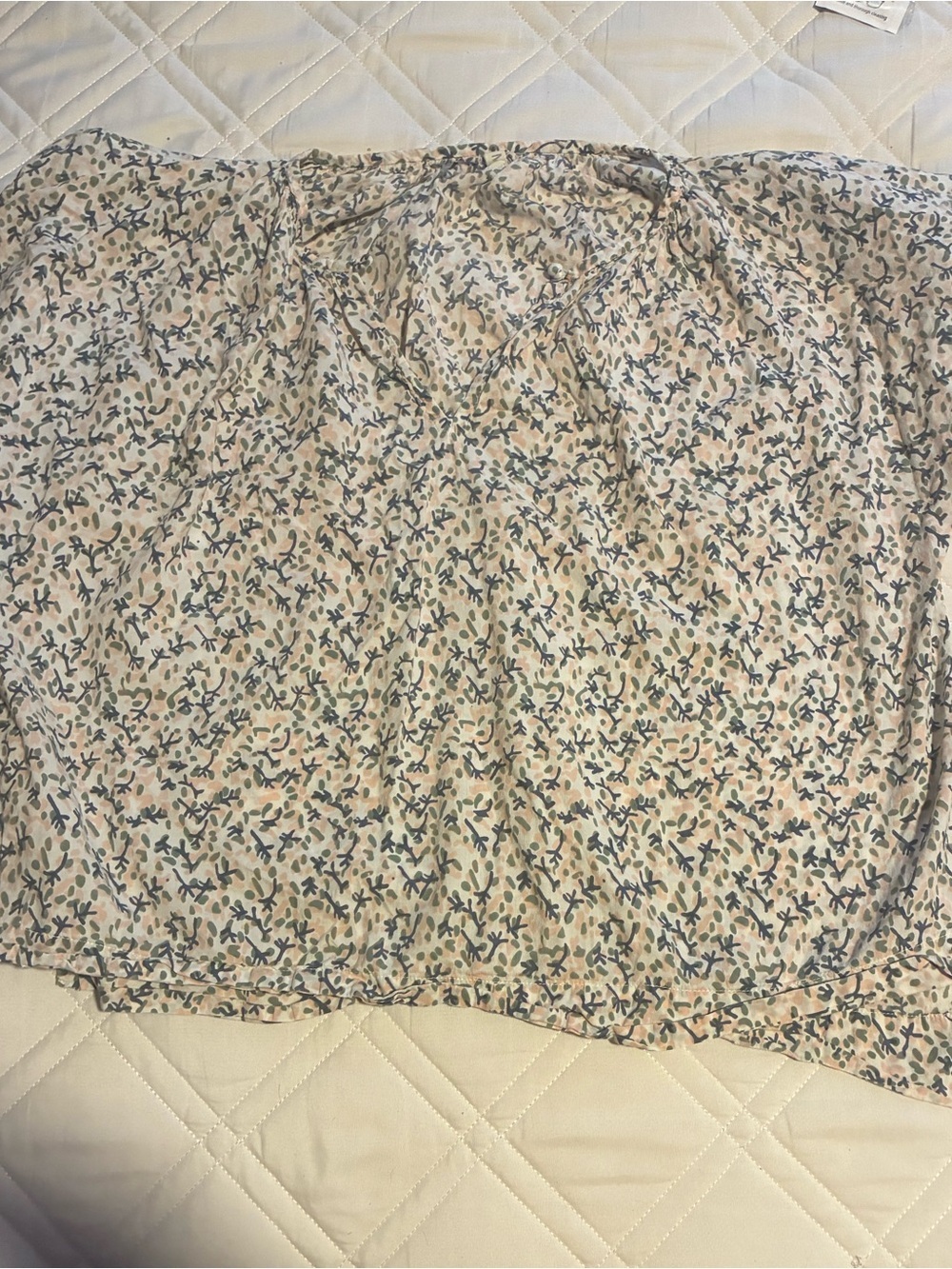 Mirth Light Floral V-Neck Blouse in Cream and Blue pajamas set - Picture 2 of 3
